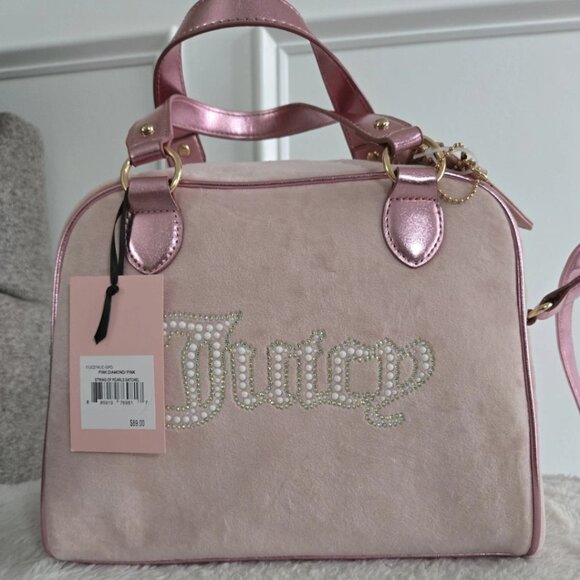 Juicy Couture String Of Pearls Satchel Pink  Diamond Y2K NWT - Picture 2 of 6